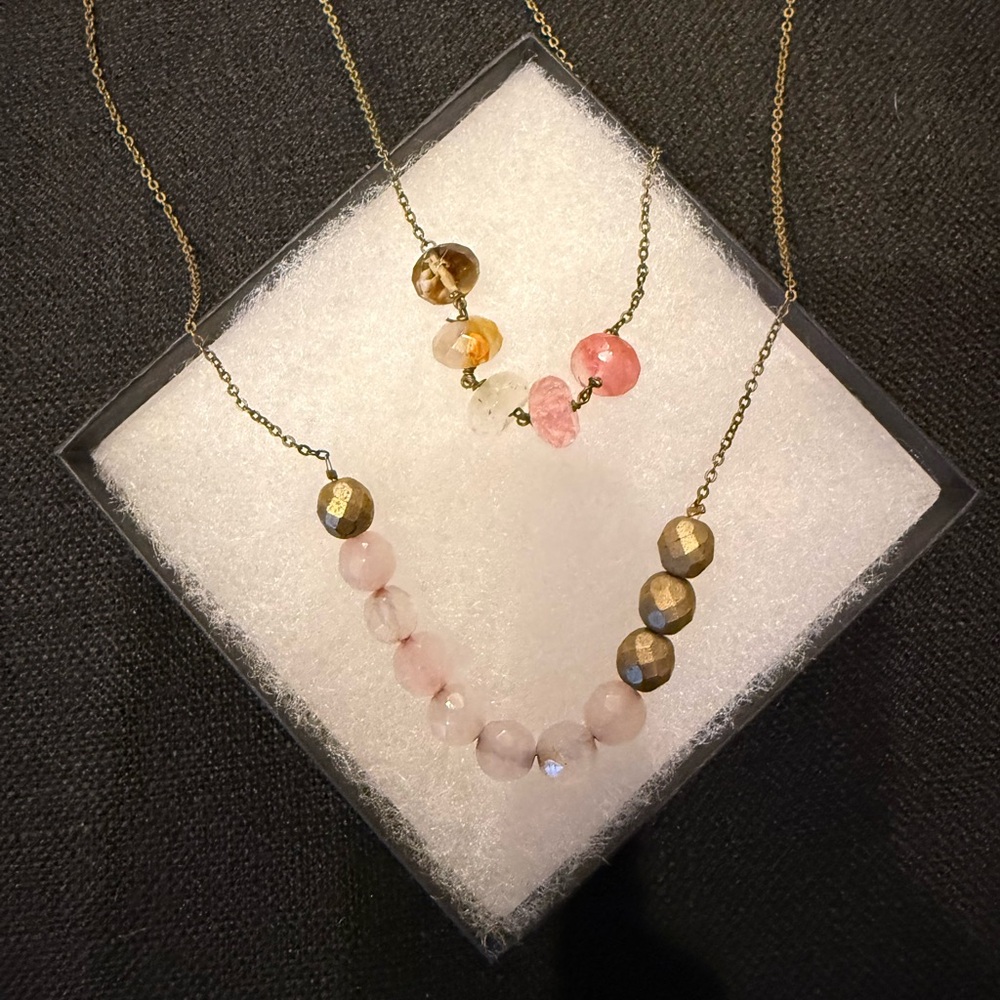 Set of 2 Pastel & Gold Beaded Necklaces